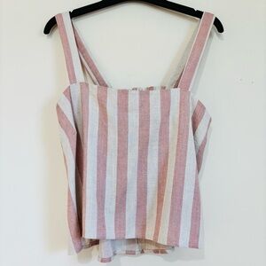 Potter's Pot Western Cabana Stripe Linen Rayon Beachy Boho Boxy Crop Tank Top L